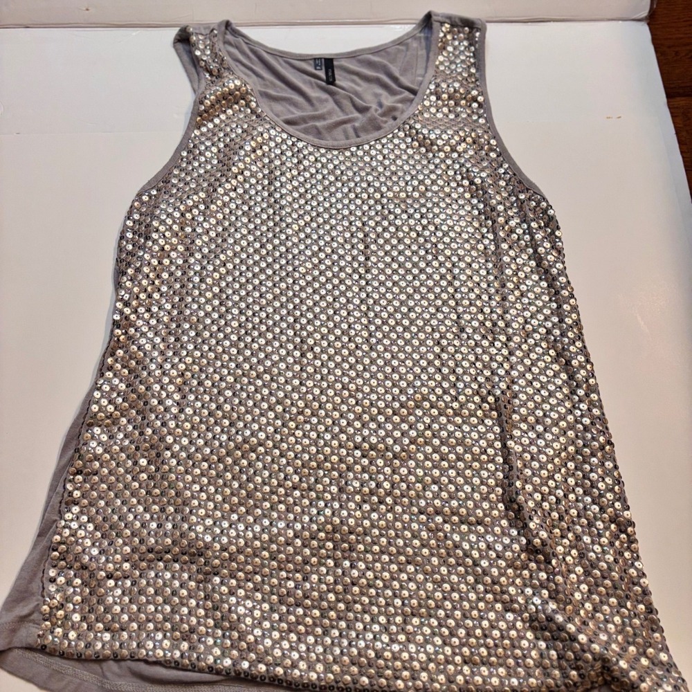 Womens‎ Tank Top Sequins Sleeveless Gray XXL Party Y2k Top Sparkle Party Rave
